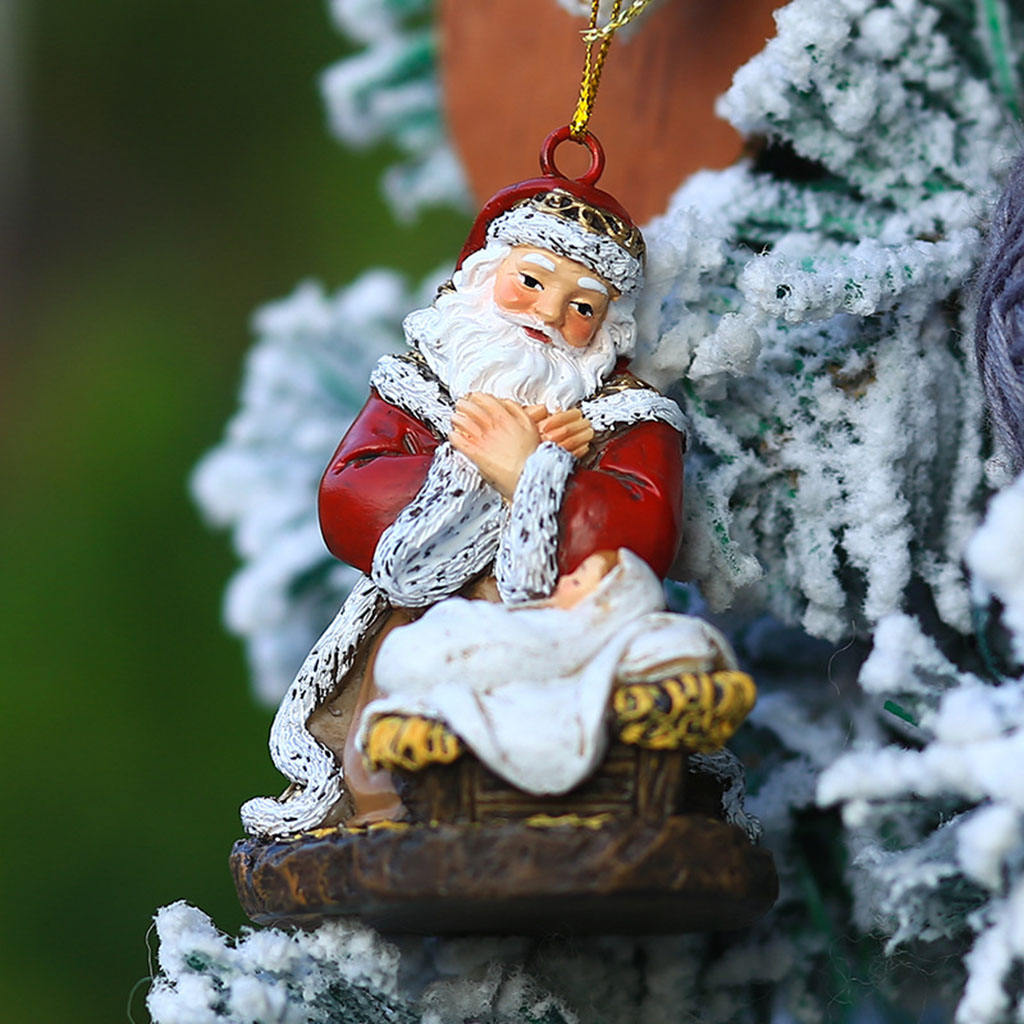 Santa Waiting Pendant with Ribbon Loop Resin Handicrafts Free Standing Hand-Painted for Christmas Tree Decoration