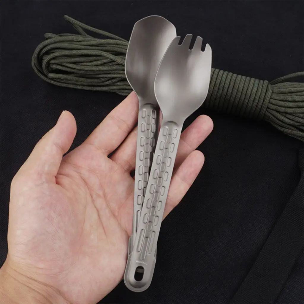 Titanium Spoon and Fork Lightweight Long-Handled Camping Tableware for Hiking Traveling