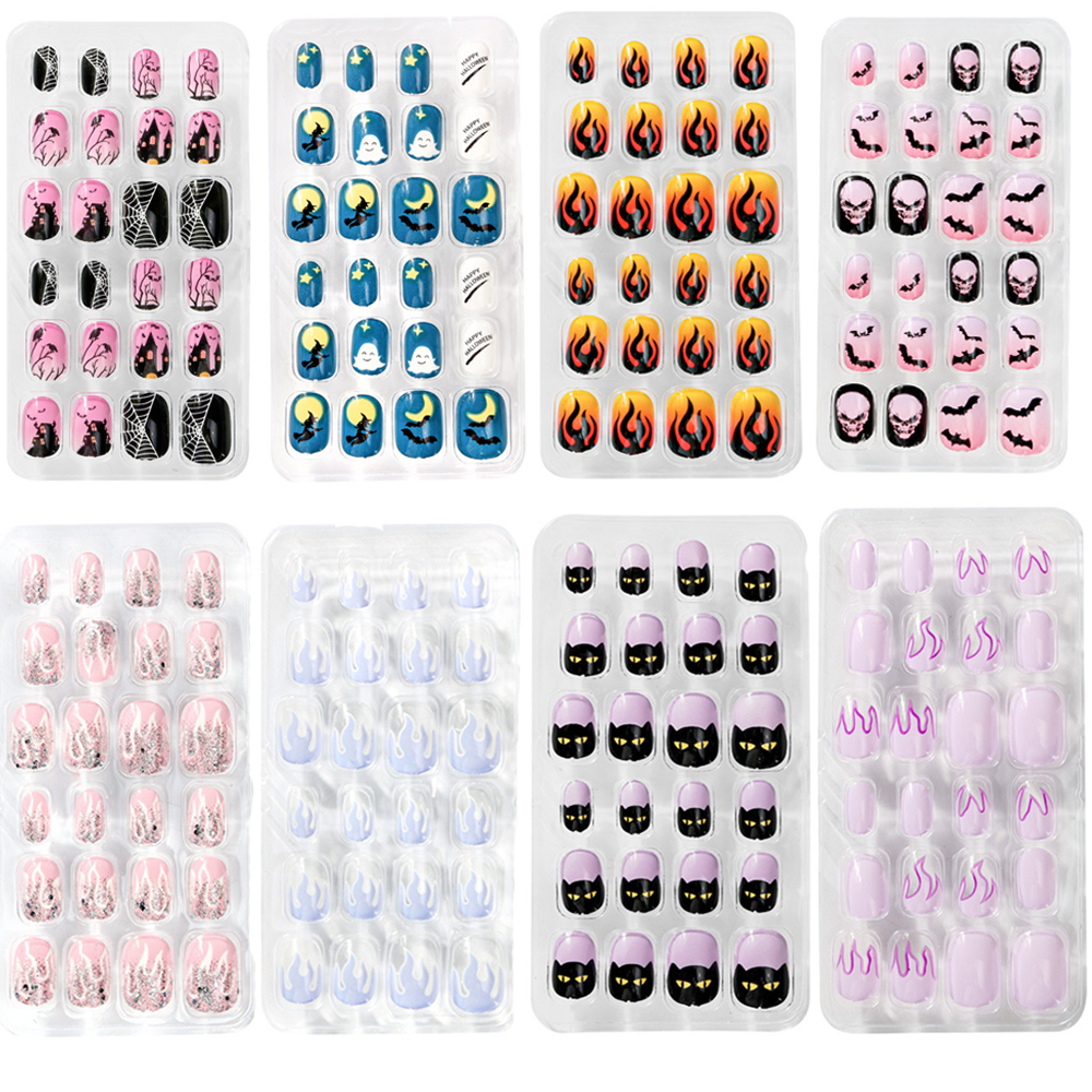 Best of 24Pcs / Lot Children Halloween False Nail Tips Fire Full Cover Kid Glue Self Fake Nail Art For Girls DIY Manicure Tips Nails Decor Reviews & Tips