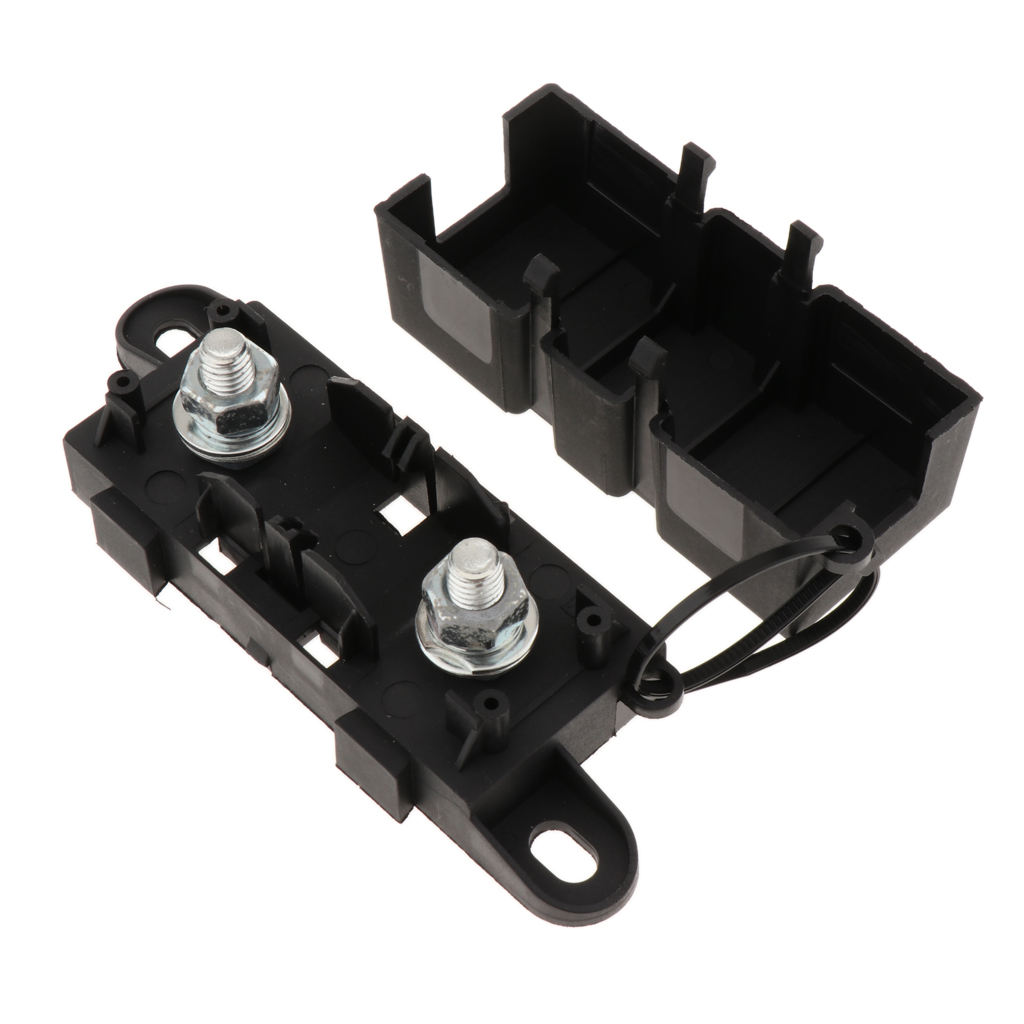 Safety MEGA Bolt-on Fuse 300A and MEGA Fuse Block Holder With Cover Vehicle Replacement Part for RV Marine Van Black