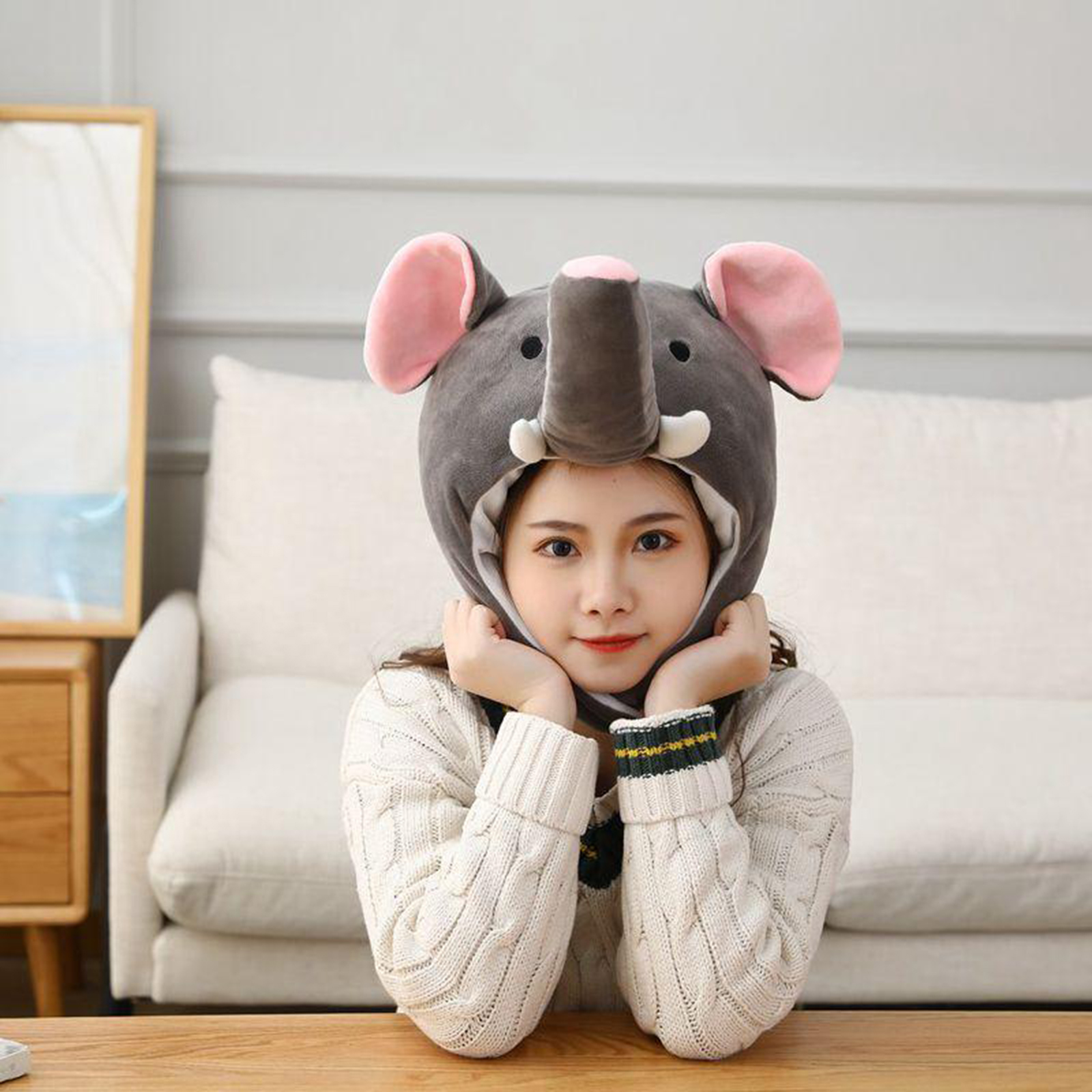 Plush Animal Hat Elephant Critter  Soft Warm Winter Headwear for Stage Performance, Costume, Cosplay Photo Props