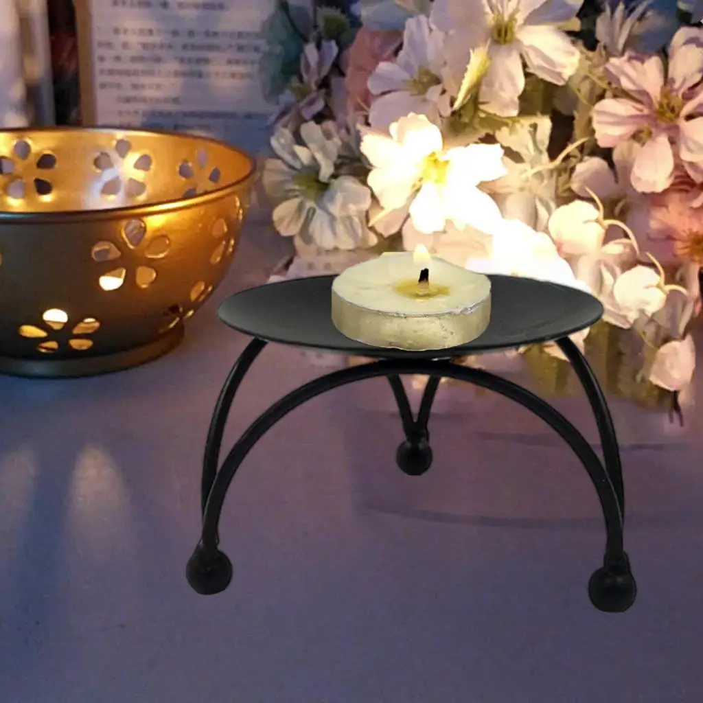 Wrought Iron Candle Holder Three-Legged Candlestick Plates for Housewarming Gifts