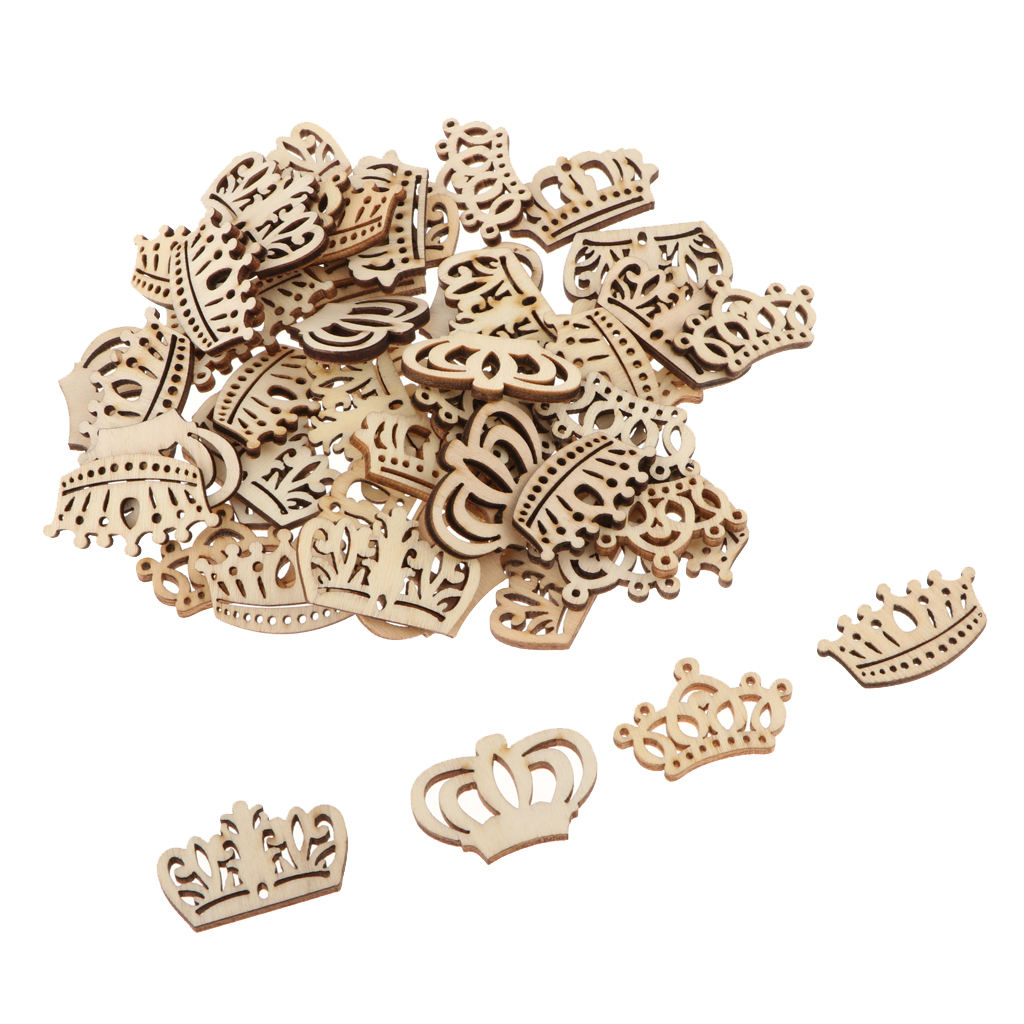 50 Pieces Unfinished Wood Hollow Crown Shape Wooden Plaque Embellishments
