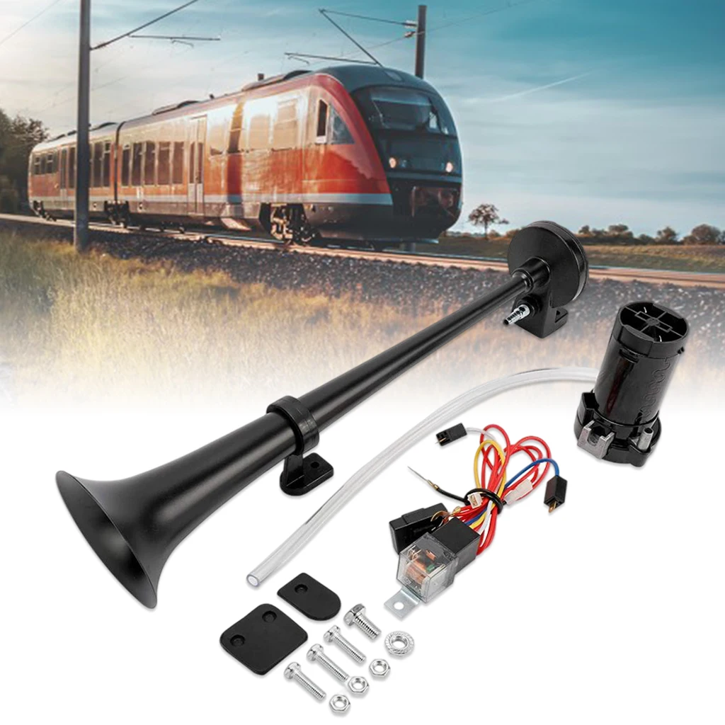 Universal 17.7inch 150DB Loud Car Air Horn Kit 12V Single Trumpet Compressor for Trucks Cars Trains Automobiles