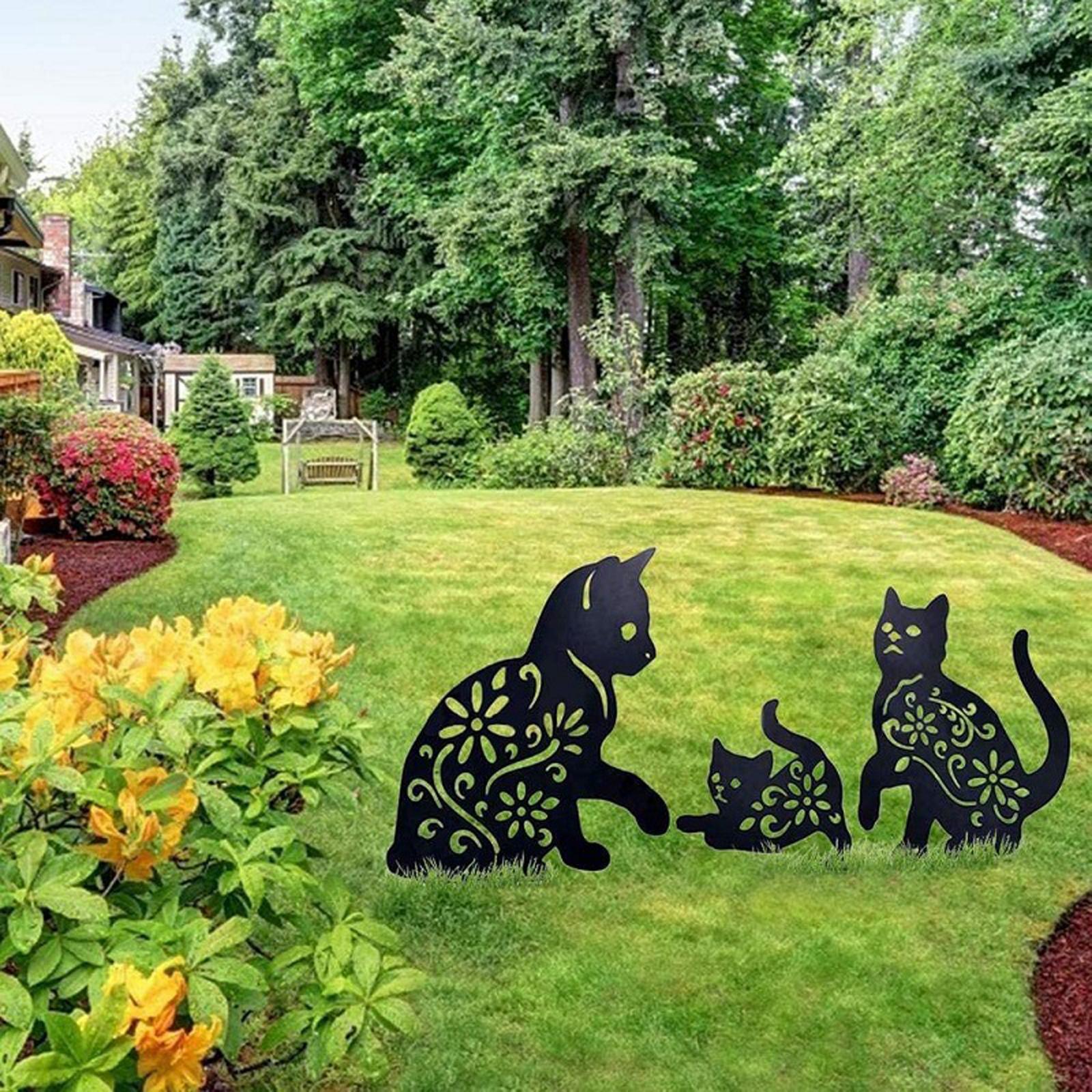 Animal Decorative Metal Garden Art Cats Statue Stakes Yard Decor Ornaments