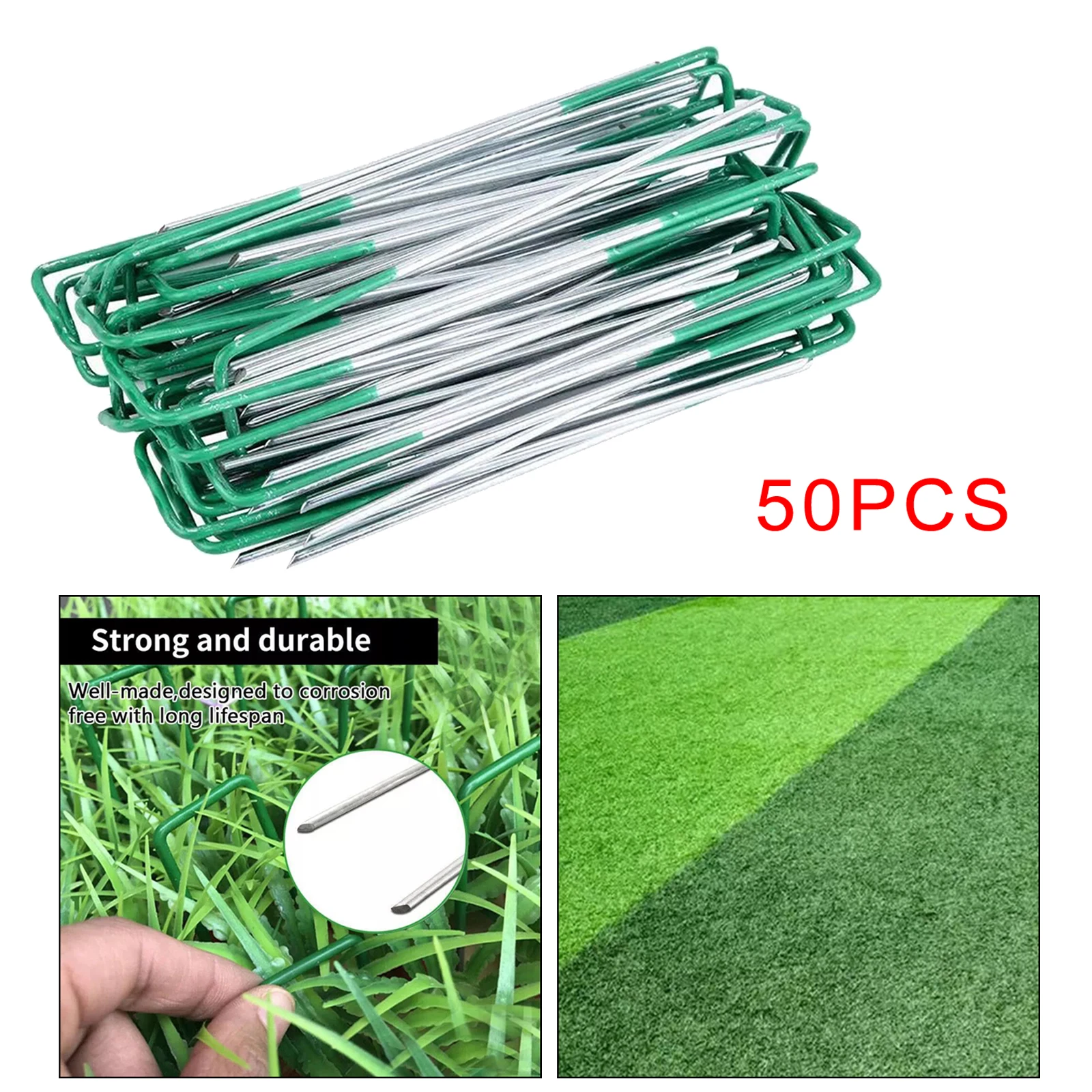 50Pieces Garden U-Type Ground Nails Insert Landscape Staples Lawn Tent Stakes Fence Anchors Fixing for Weed Barrier Fabric