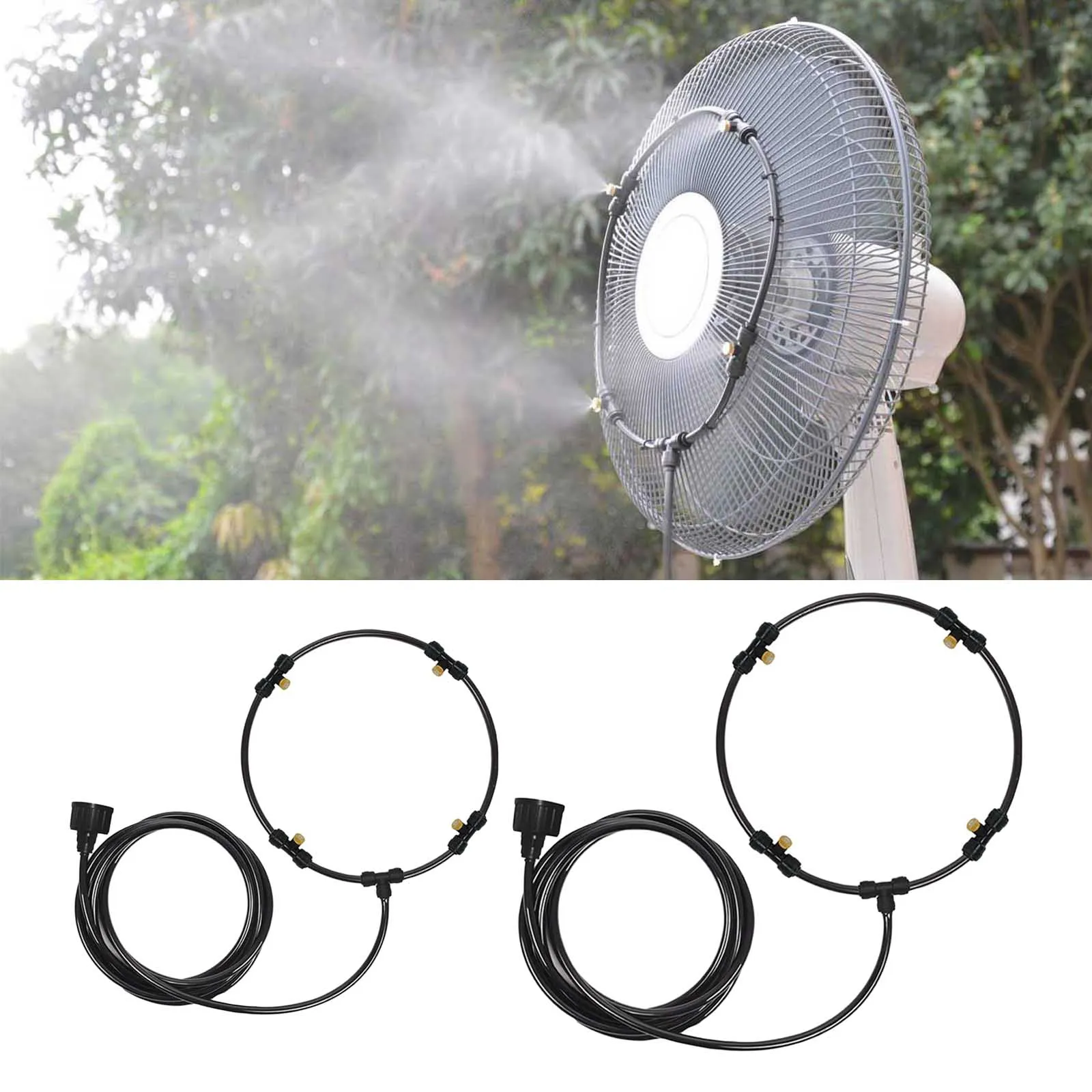 Garden Spray Portable Mist fan Ring 4 spray nozzles water mist fog sprayer cooling system 3m Hose with Brass Nozzles