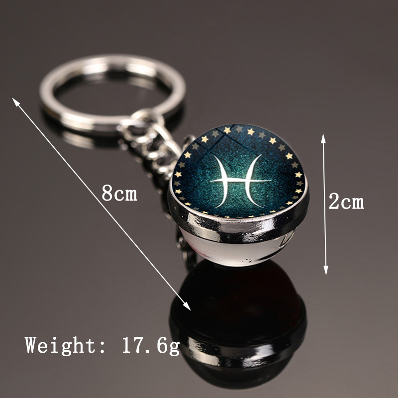 Kreative neue 12 Sternbild Schlüssel ring doppelseitige Glaskugel Schlüssel bund Zubehör Anhänger Schlüssel bund Charms Mode exquisite Geschenk – Detail 21