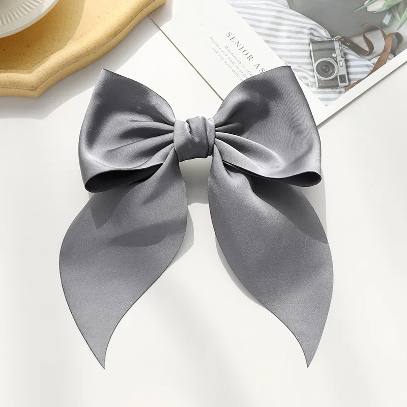 Retro Streamer Hair Bows for Girls  Solid Color Handmade Ponytail Clips Sweet Bowknot Hairpin Snap French Clip Hair Accessories hair band for ladies