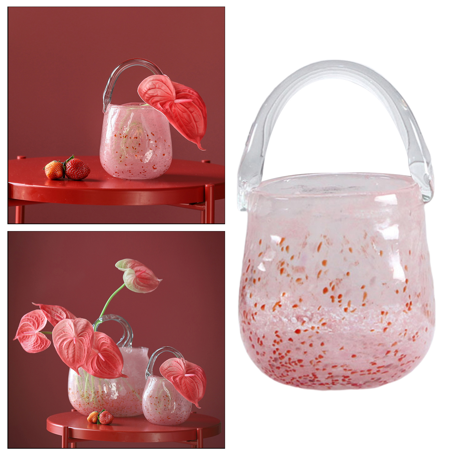 Luxury Glass Bag Vase Hand Blown Cherry Blossoms Small Bucket Storage Fruit Desktop Wedding Artistic Ornaments