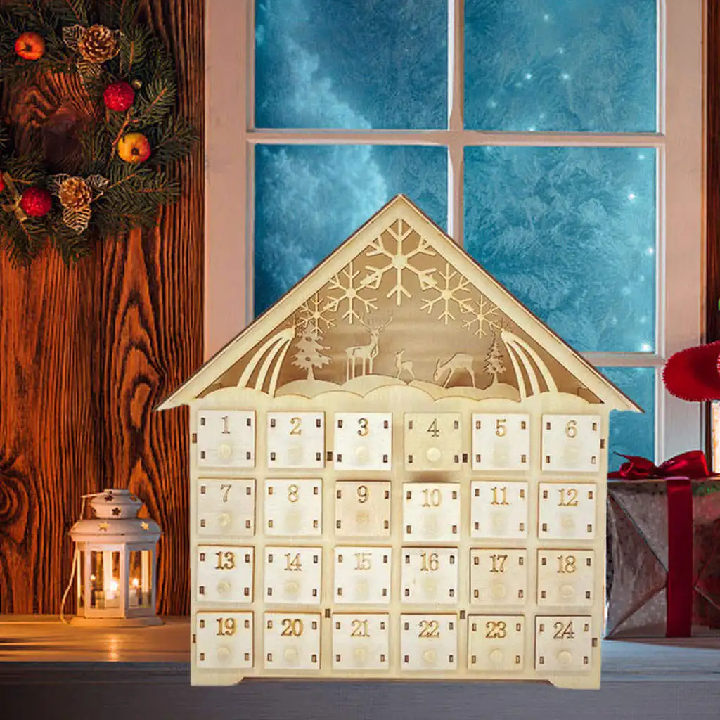 Wooden House Light Up Xmas Advent Calendar Traditional Jewellery Fill Up