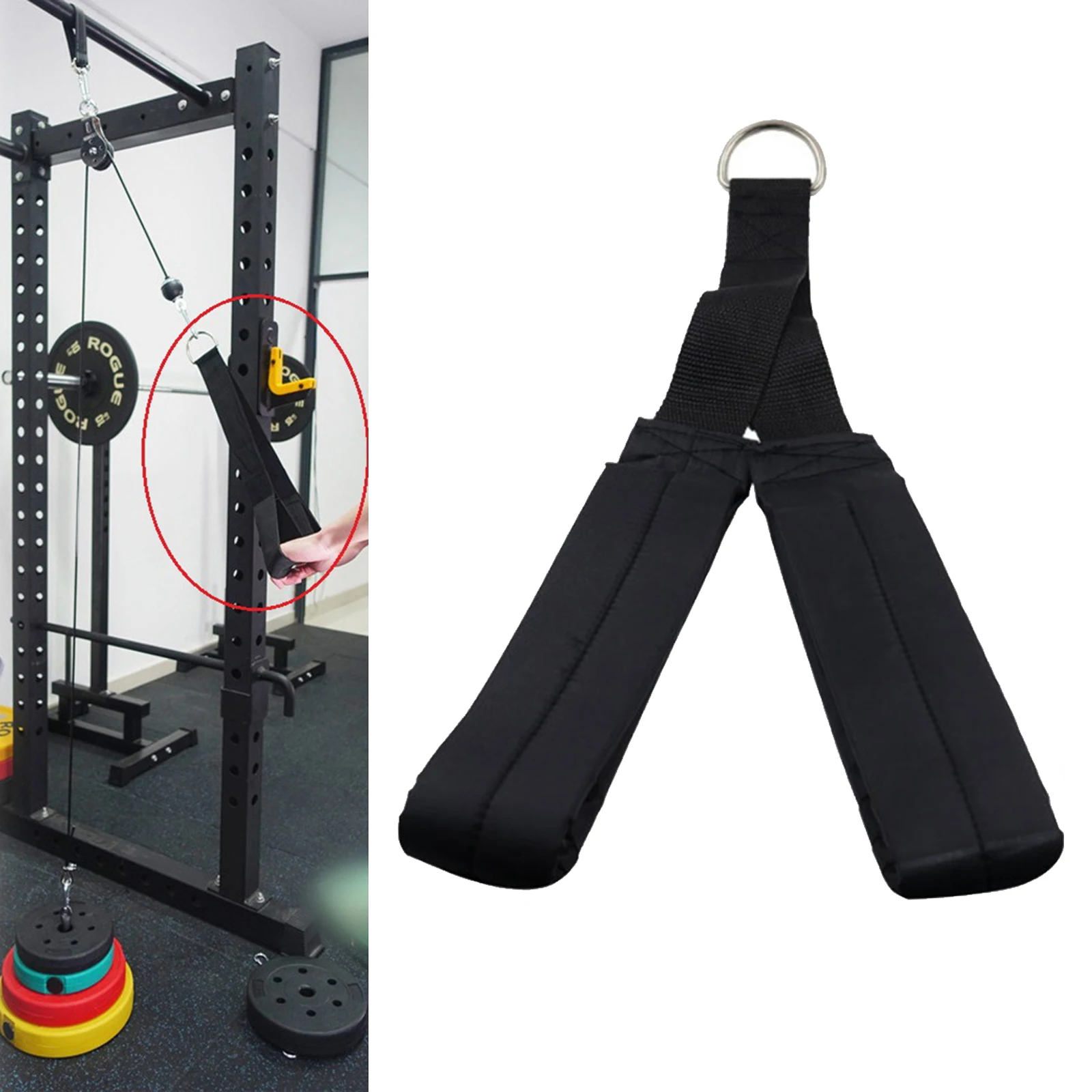 Durable Fitness Handle Biceps Tricep Rope Strap Webbing Press Down & LAT Pulldown Cable Attachment for Arms Abs Muscle Training