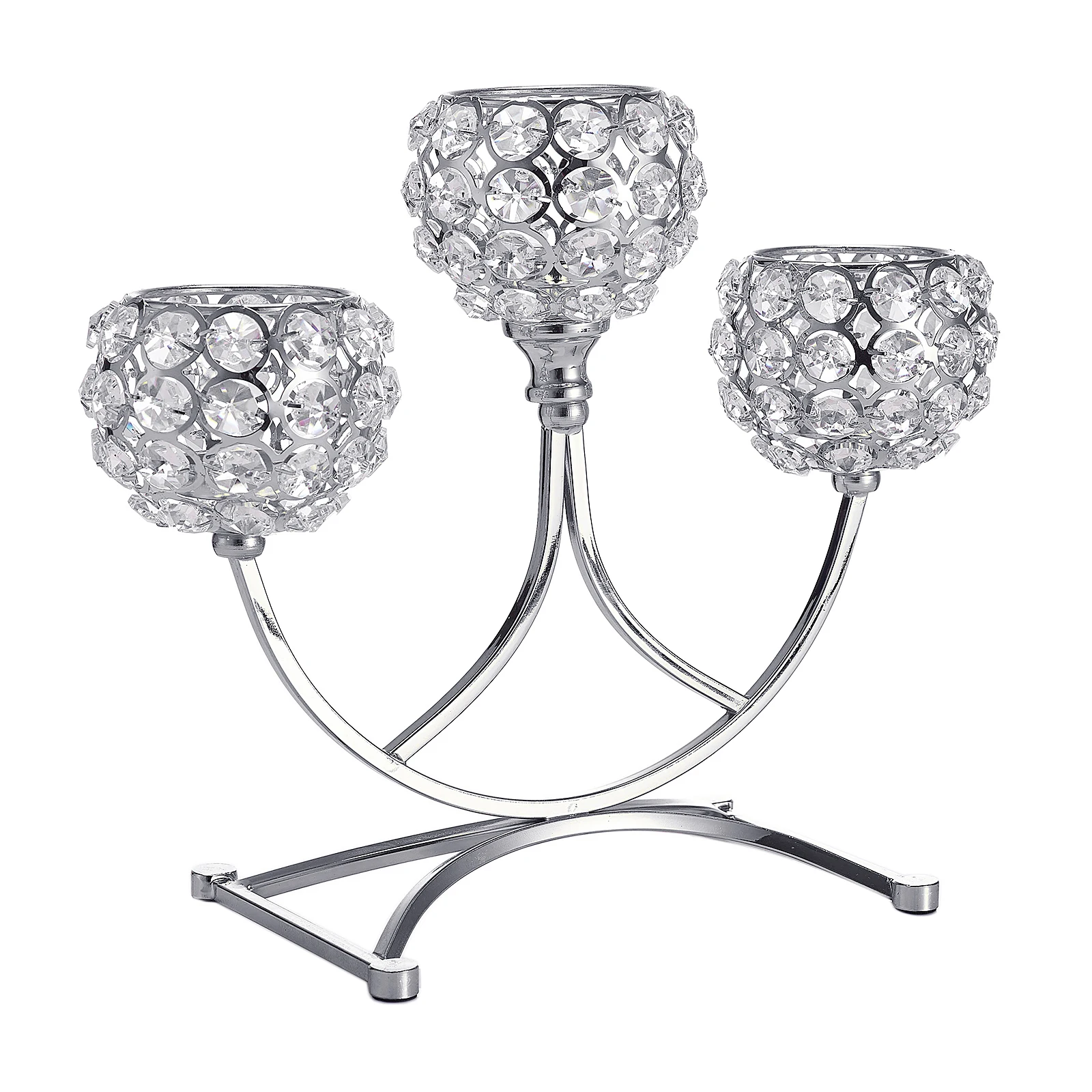 3-Arm Silver Crystal Candle Holder Dining Table Candlestick Candelabra