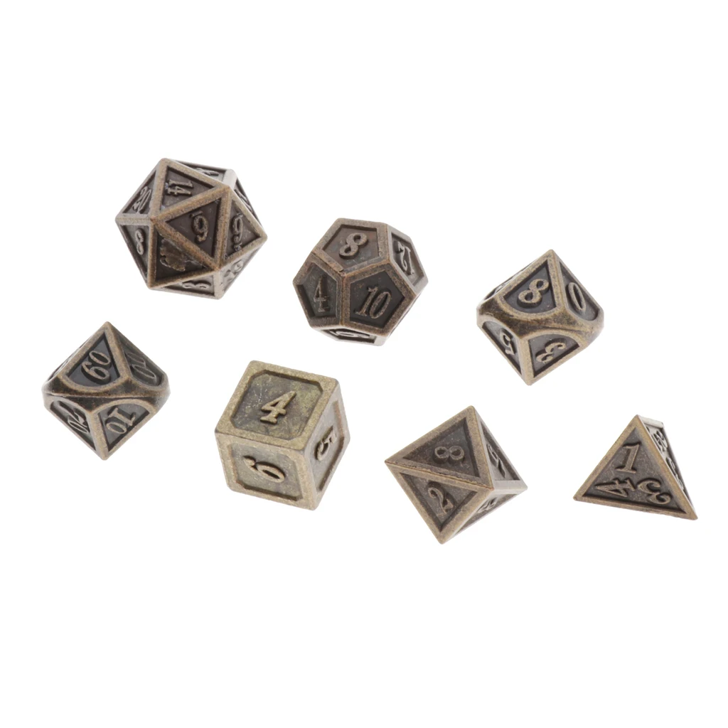 7 Piece Metal Polygonal Dice Game Dice Dice for Role Play Polyhedral Dice Set D4 D6 D8 D10 D12 D20