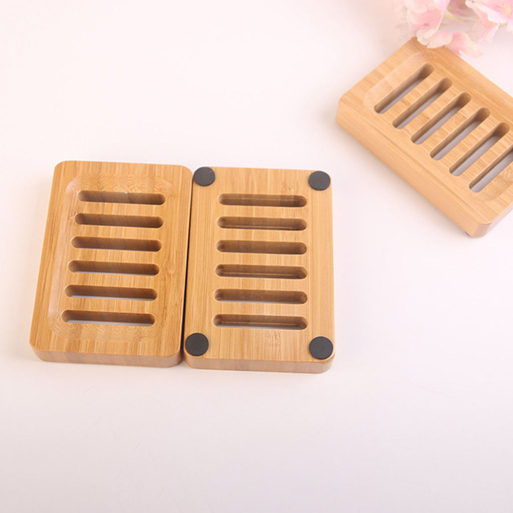 Bamboo Soap Dish Rectangular Clean Wooden Container Natural Color Sponge Holder for RV Bathtub Countertop Sinks Outdoor