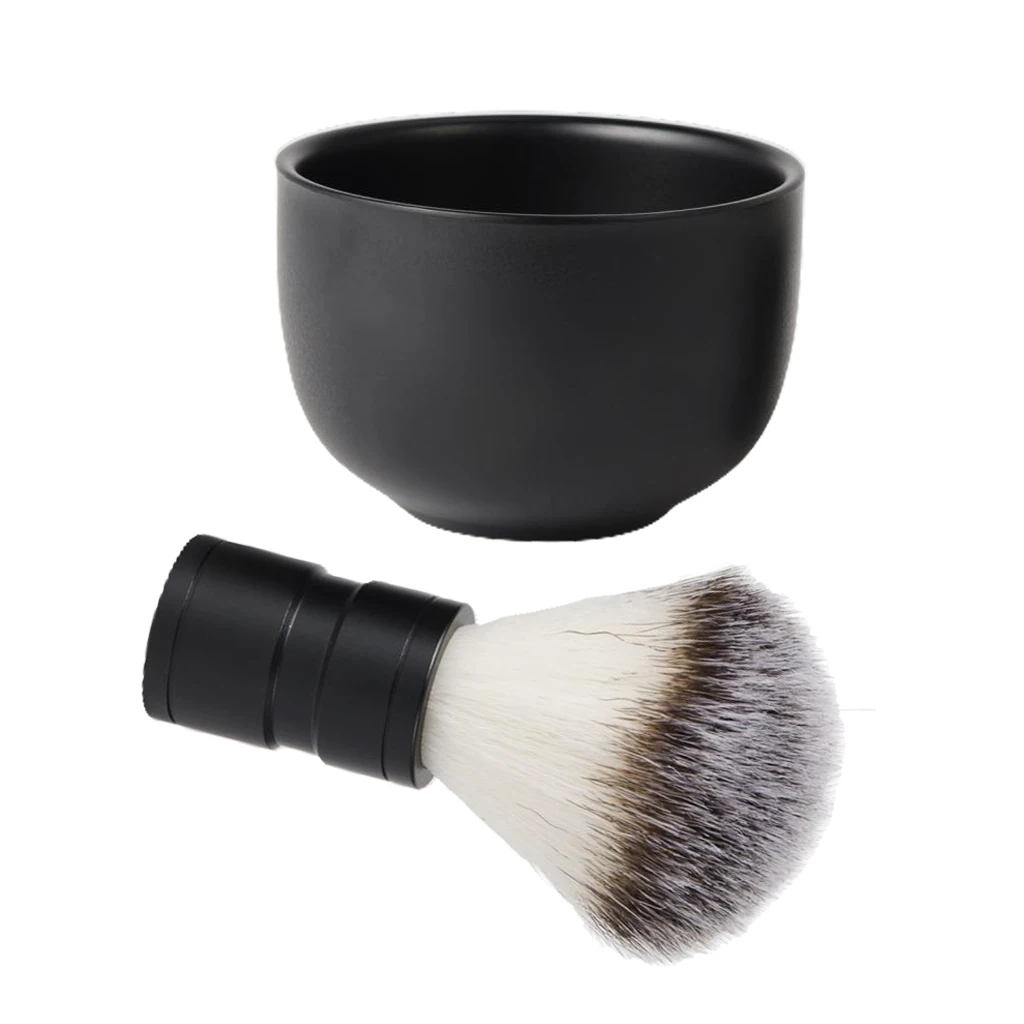 Beard Shaving Brush Soap Mug Bowl Shaving Stand Set For Beard Care  Nylon + Aluminum Handle Brush and Mug