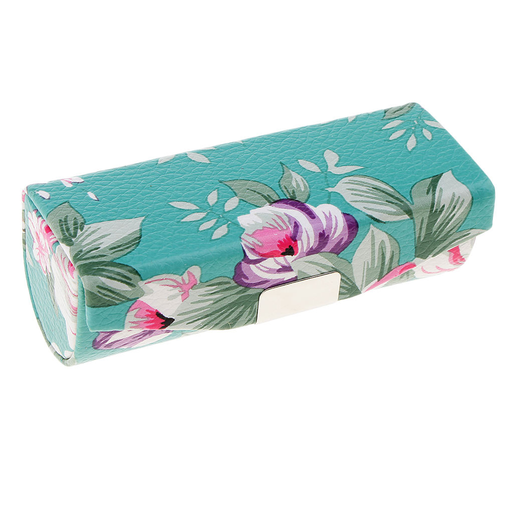 Leather Jewelry Makeup Lipstick Holder Case With Mirror Beauty Flower Pattern