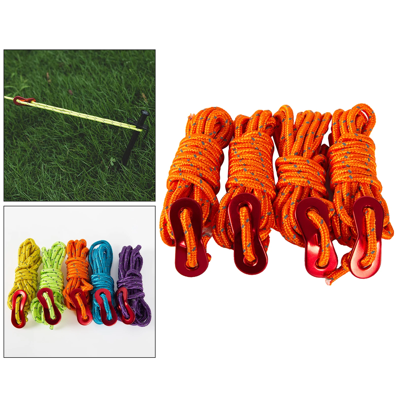 4Pcs Reflective Guyline, Tent Cord Nylon Paracord Rope with Guyline Adjuster for Camping, Outdoor Packaging, Sun Shade