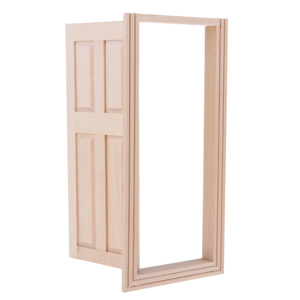 1:12 Wooden External 4-Pane Single Door Frame for Dolls House DIY Decor