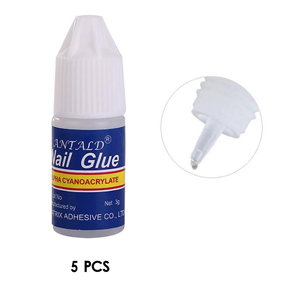 5 Bottles 3g Nail Glue Clear Strong Adhesive Acrylic False Nails Nail Adhesive Suitable for Sticky Nails Rhinestone