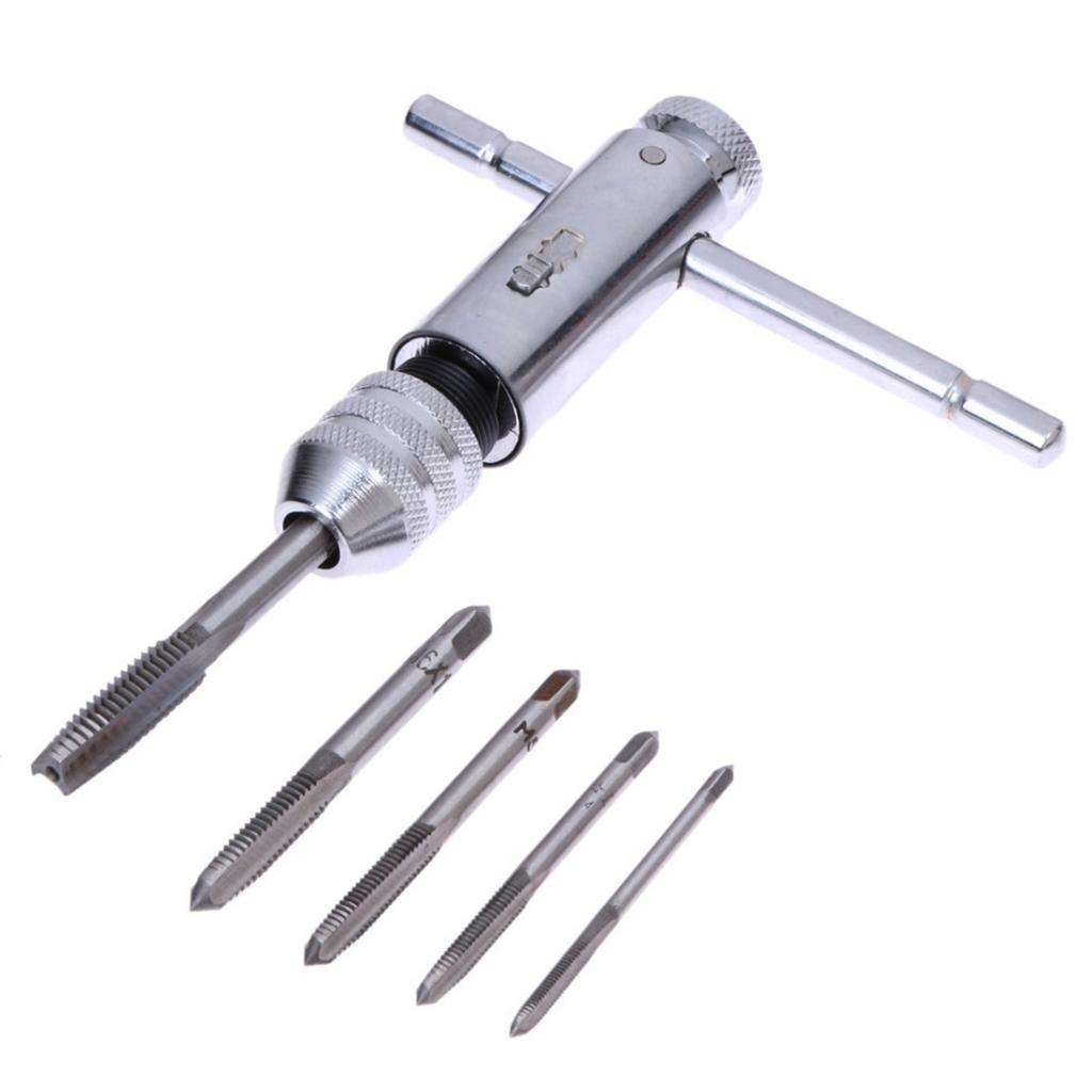 Adjustable T-Handle Ratchet Tap Wrench + M3 M4 M5 M6 M8 Screw Thread Taps
