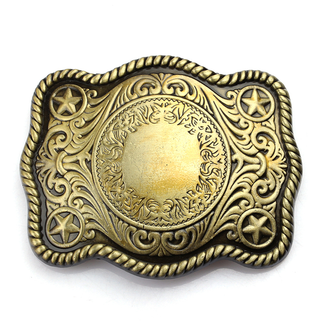 Engraved Bronze Stars Belt Buckle Tang Grass Pattern Buckle for Leather Belt