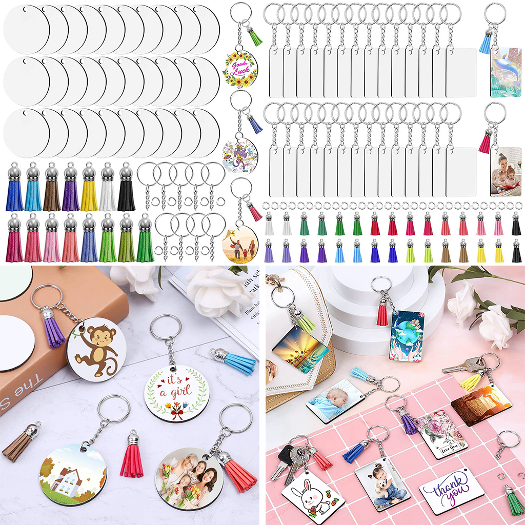 120 Pieces Keychain Blanks Decorative Car Ornament Creative Ornament Blanks Kit DIY Crafts for Graduation