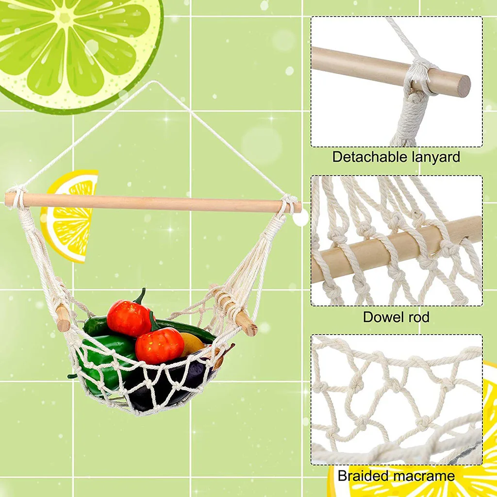 Handmade Macrame Hanging Fruit Hammock Fruit Holder Kitchen Space Saving