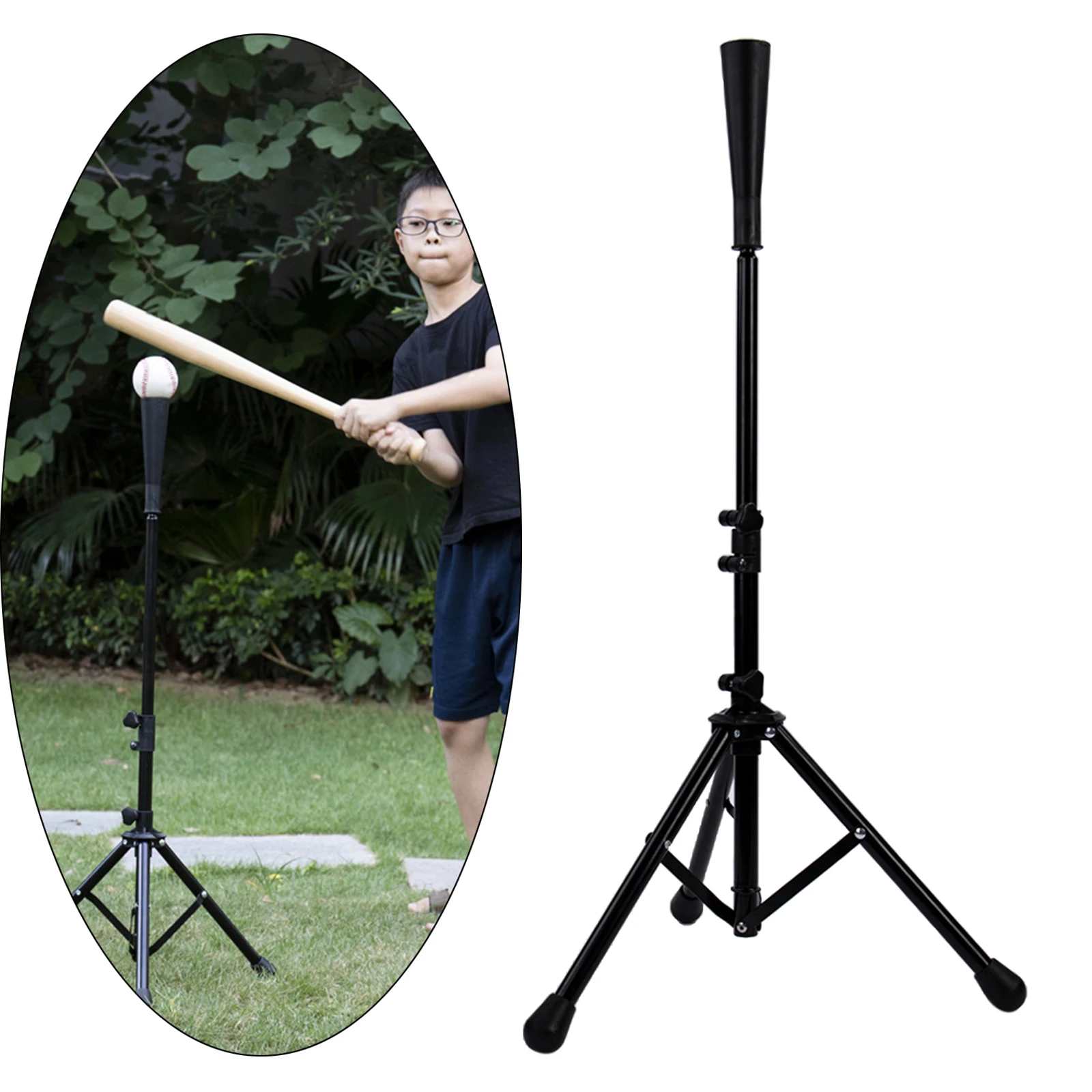 Baseball Hitting Tee Outdoor Training Sports Durable Steel Tripod Stand Portable Practical Travel Adjustable Softball Batting