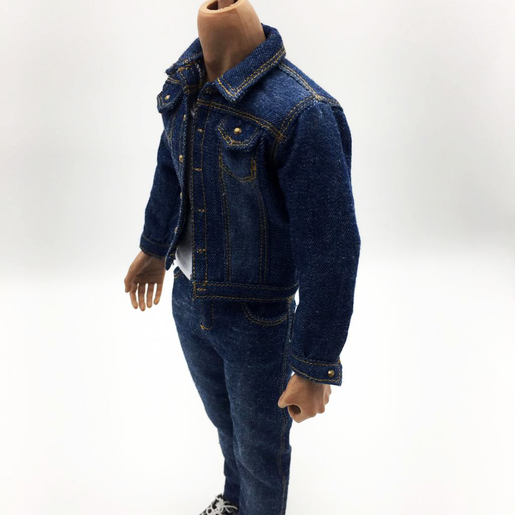 1/6 Man Flexible Muscular Body Shirt Denim Pants Overcoat for 12'' TBLeague