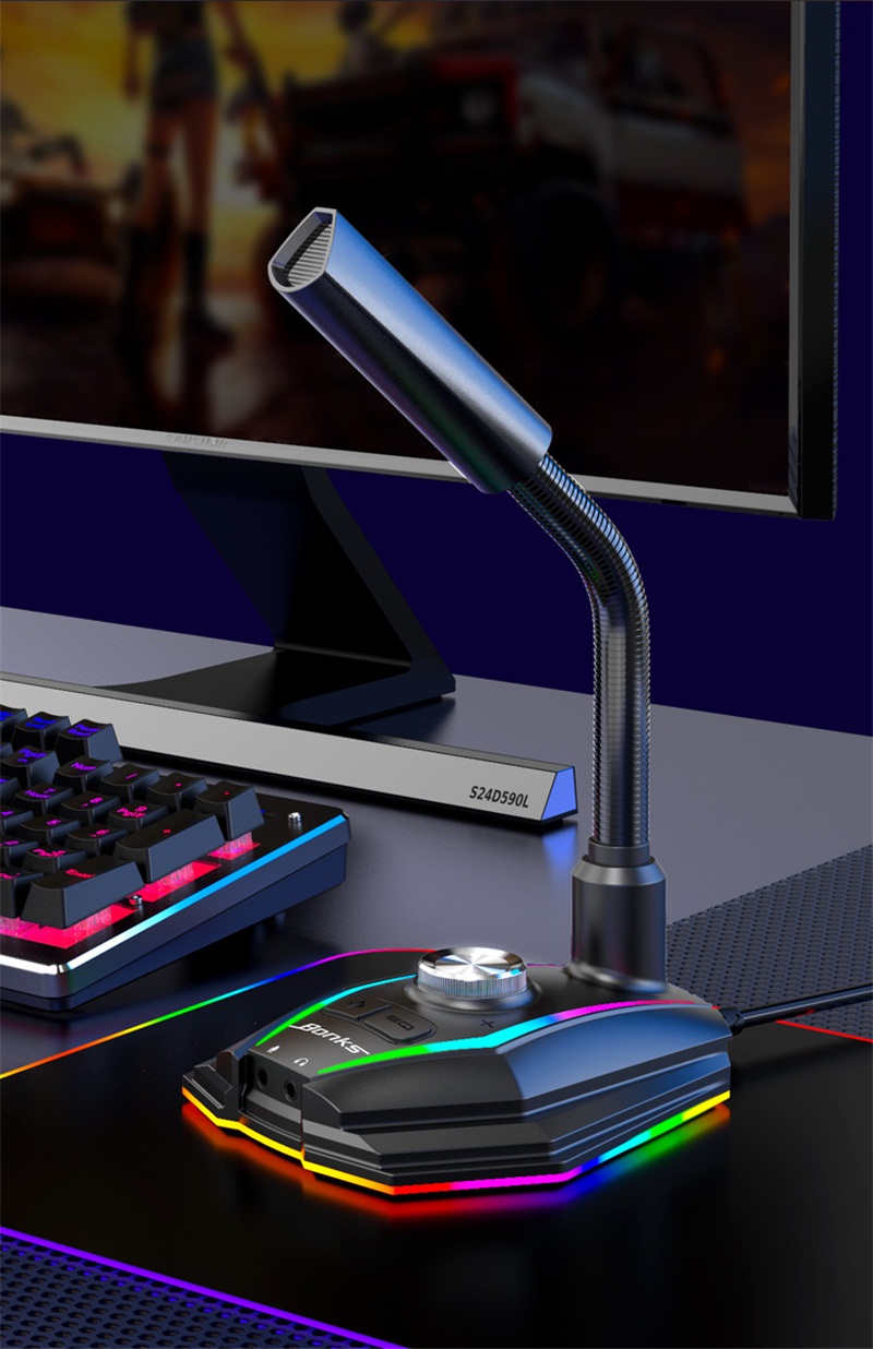 Usb Wired Microphone With Rgb Atmosphere Lights Desktop Computer 