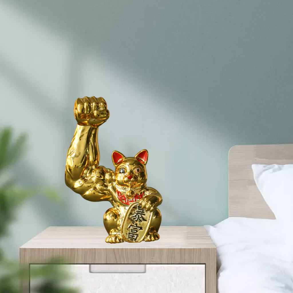 Creative Muscle Arm Lucky Cat Figurines Home Wealth Decoration Car Interior Feng Shui Animal Crafts Office Room Shop Ornaments