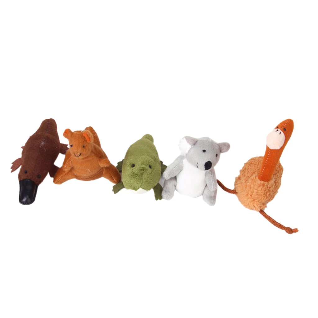 5 Australian Animals Finger Puppets Toy-- Koala  Platypus Emu Crocodile