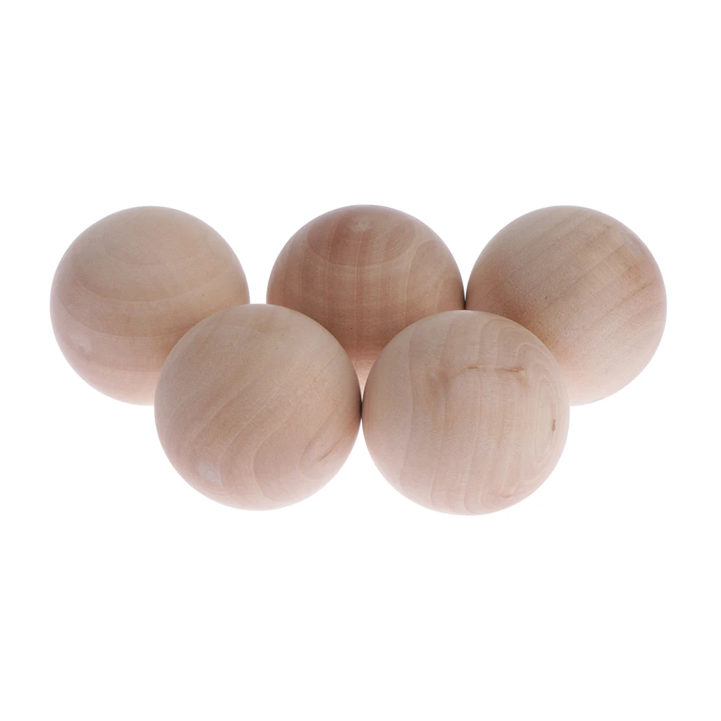 Wood Round Balls, 5cm Unfinished Wood Balls for Crafts - Bag of 5