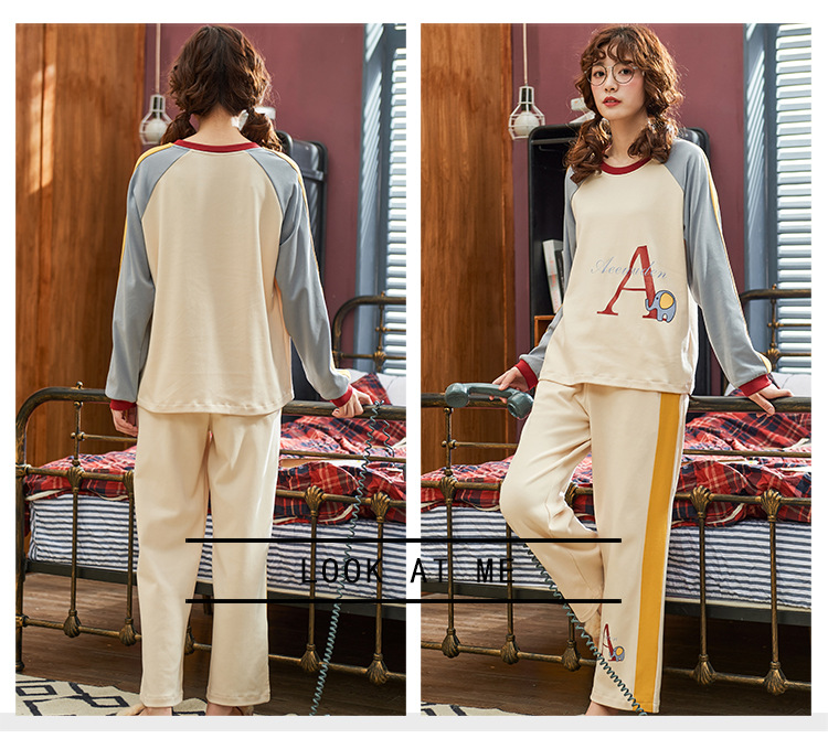 Algodão dos Desenhos Comprida + Calça Slpbely Feminino Pijamas Conjunto Nightwear Primavera Bonito Animados Manga Casual Casa Roupas 12 calça casual pijamas casa roupas