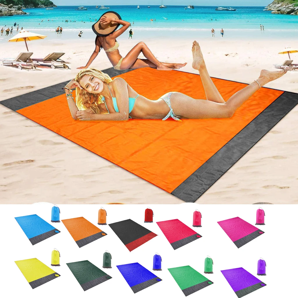 Outdoor Beach Blanket Water Resistance Picnic Mat 140x210cm Lightweight Camping Tarp Sheet with 4 Fixed Nails and Carry Bag