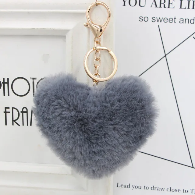 Cute Keychain Llaveros Mujer Fake Rabbit Fur Heart Pompom Key Chain Women  Girl Bag Cars Simple Fluffy Keyring Jewelry Gifts