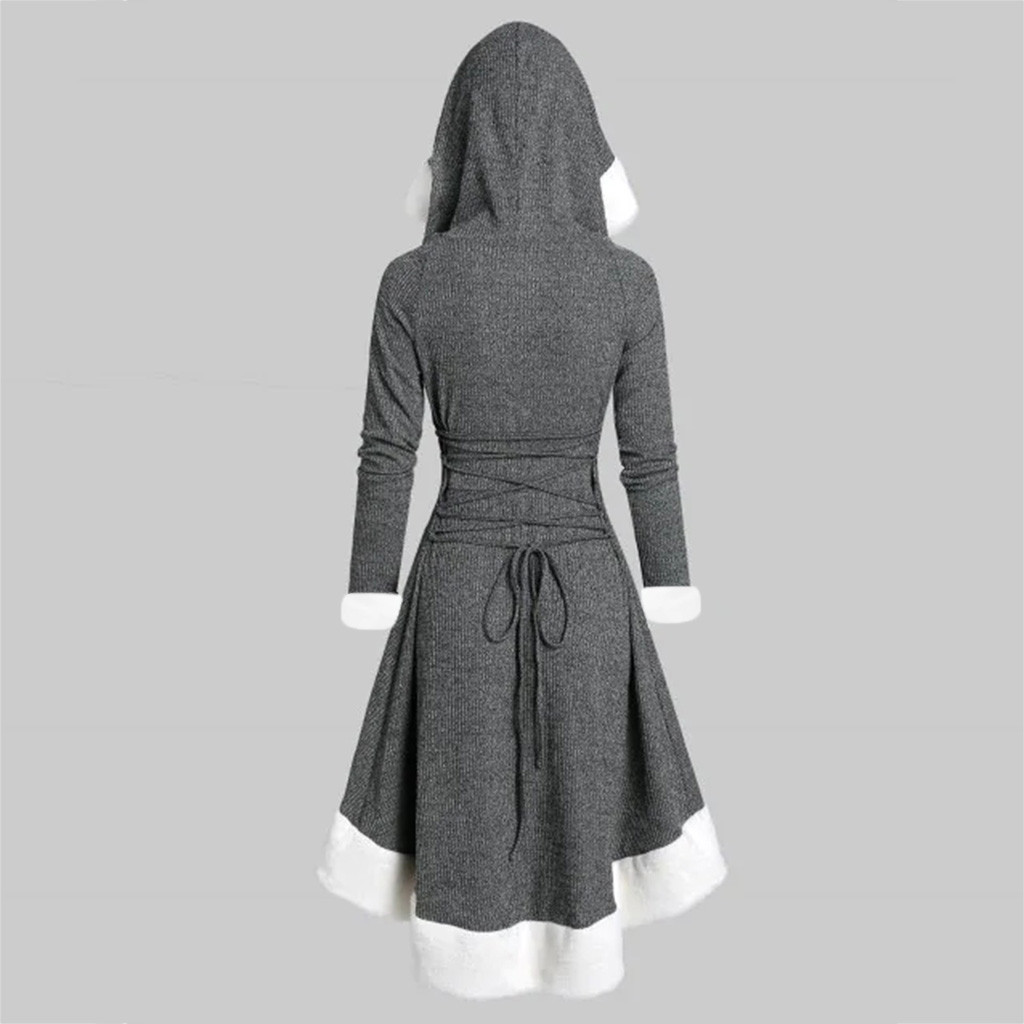 inverno vestidos de natal das mulheres do vintage vermelho com capuz midi vestido para festa de manga longa hoodie vestido de ano novo presente de natal