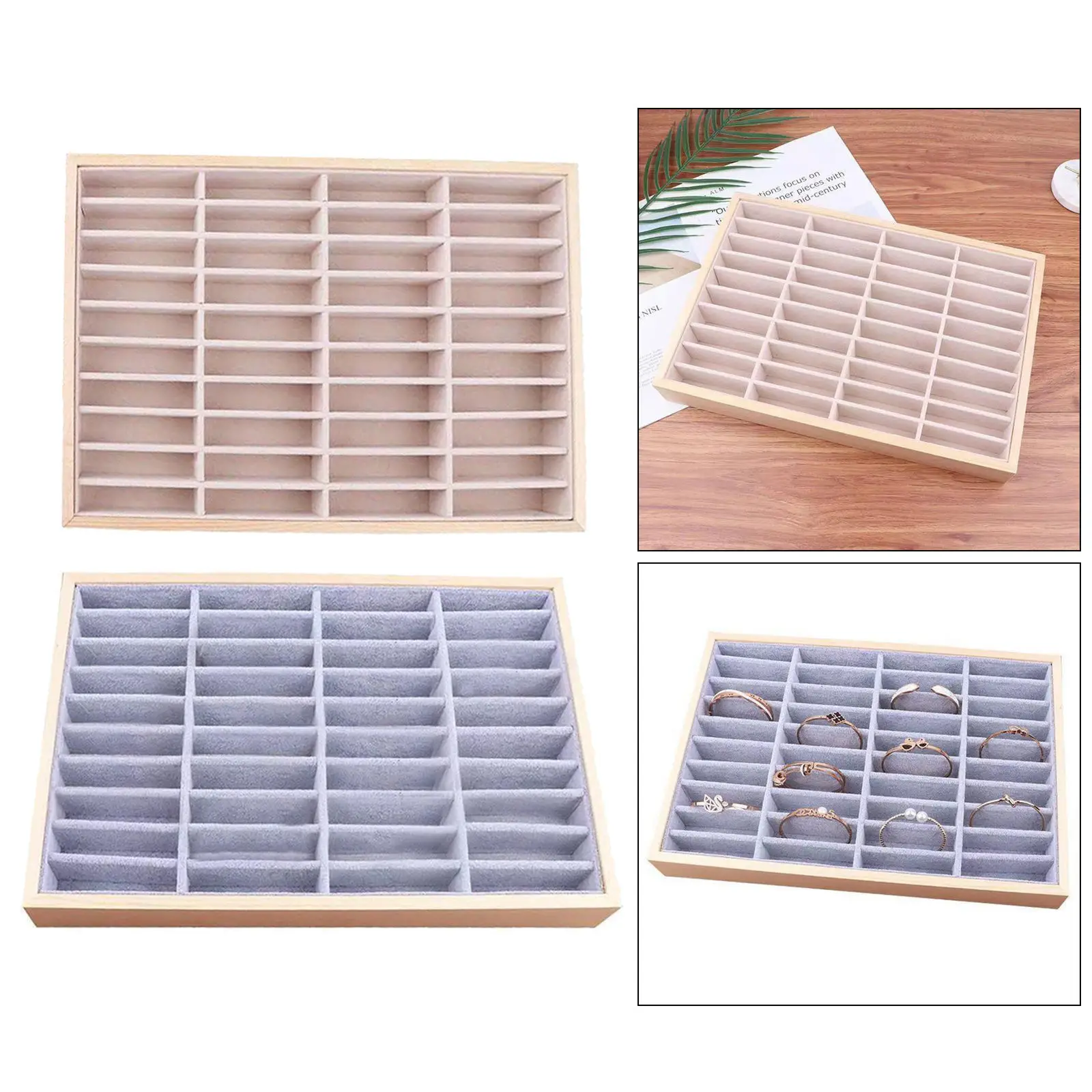 Jewelry Tray Velvet Jewelry Box 40 Grid Display Holder Showcase Storage Organizer for Ring Necklace Earring