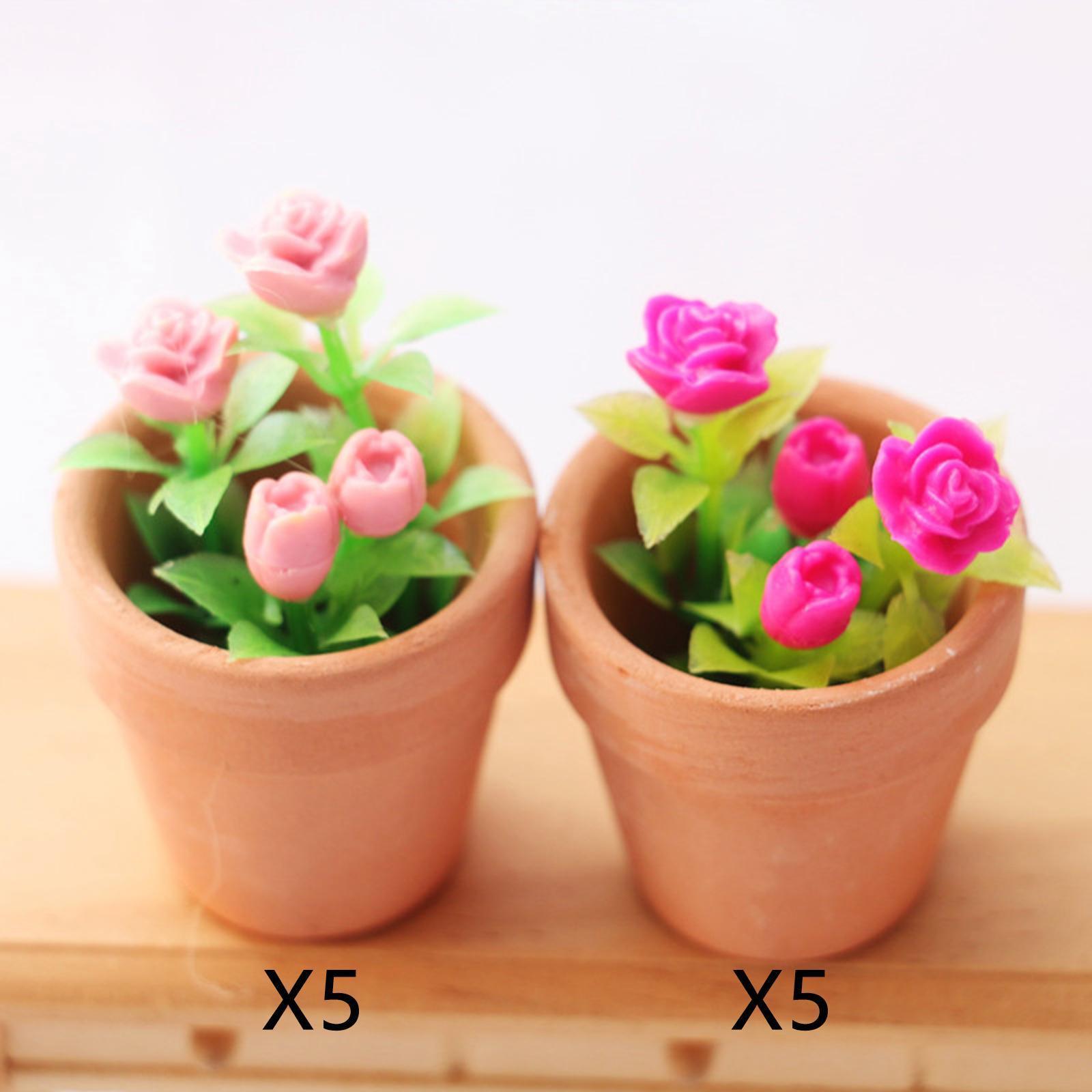 Mini Rose Potted Plants 1:12 Dollhouse Birthday Gifts Plant Potted for Kids Children