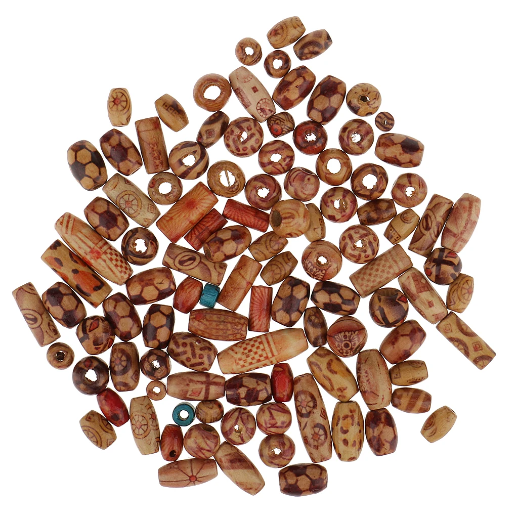 100 Pieces Natural Painted Wood Beads Loose Wooden Bead Bulk Lots Ball for