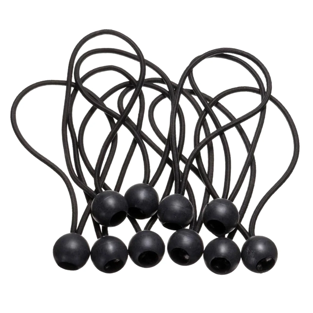 10 Pieces Elastic Tent Fix Cords Black Ball Bungee Loop Strap Tarpaulin Canopy Holder Wire