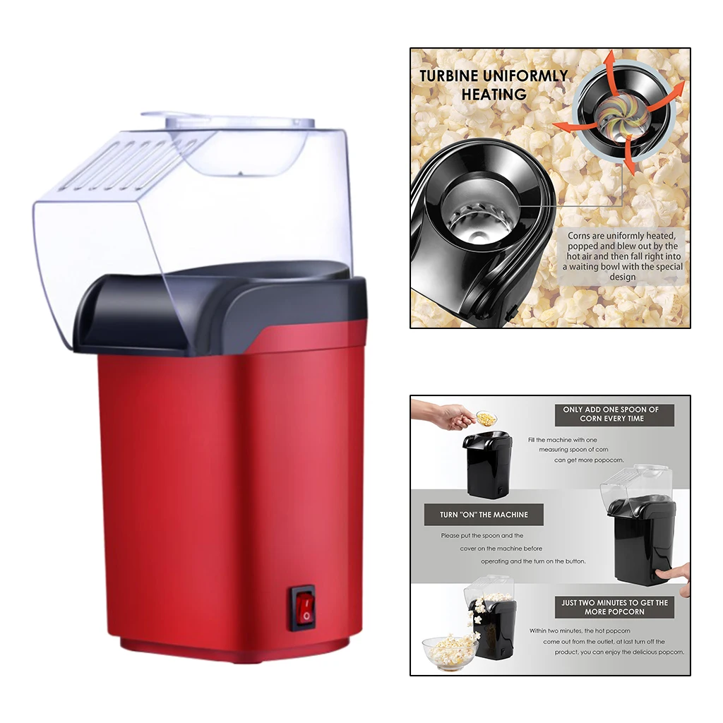 Small Home Hot Air Popcorn Popper Maker Machine, Easy to Clean & Operate, Low-Calorie & Fat-Free