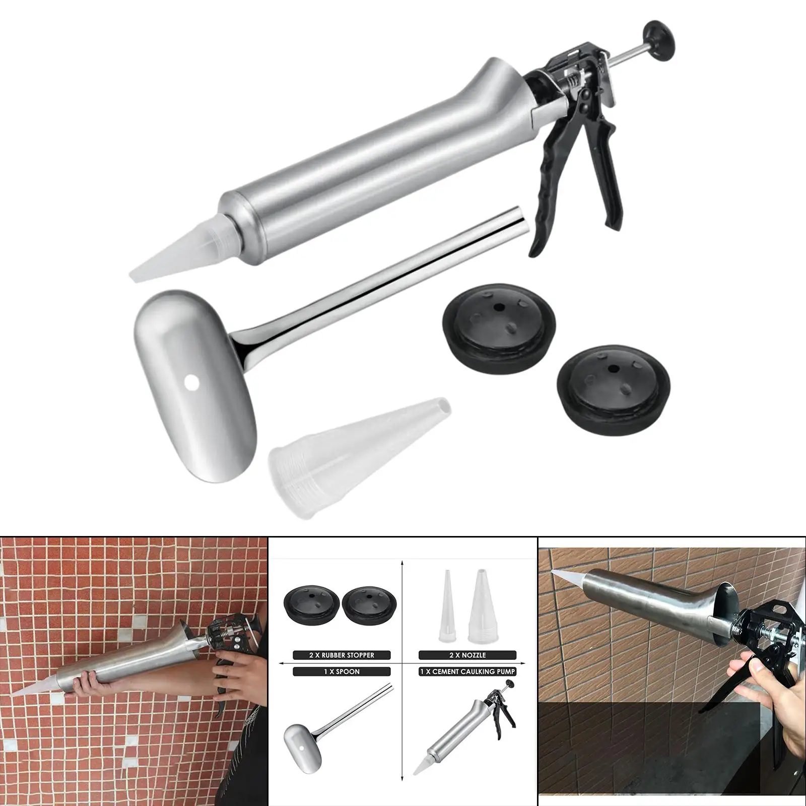 Caulking Gun Hand Tool Tile with Nozzles Stainless Steel Manual Sealer Durable Applicator Pointing