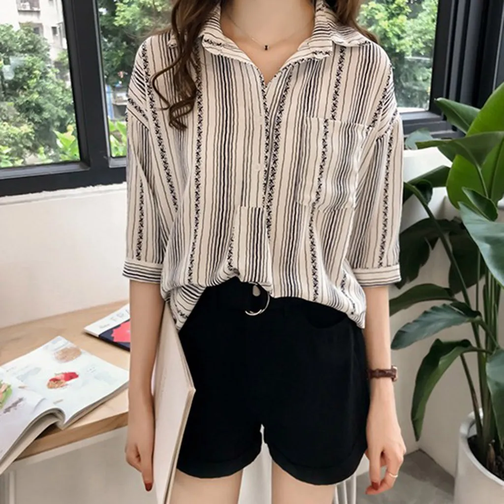 Plus Size Fashion Striped Blouse Casual Spring Winter Ladies V-Neck ...