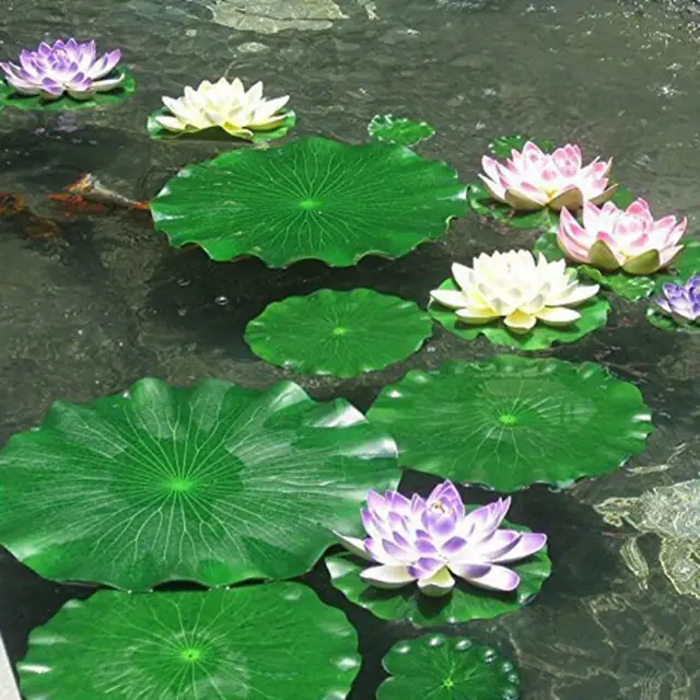 Labymos 4 pouces fleurs de Lotus artificielles étangs d'eau mousse Lotus  faux nénuphar piscine maison étang décoration plantes 