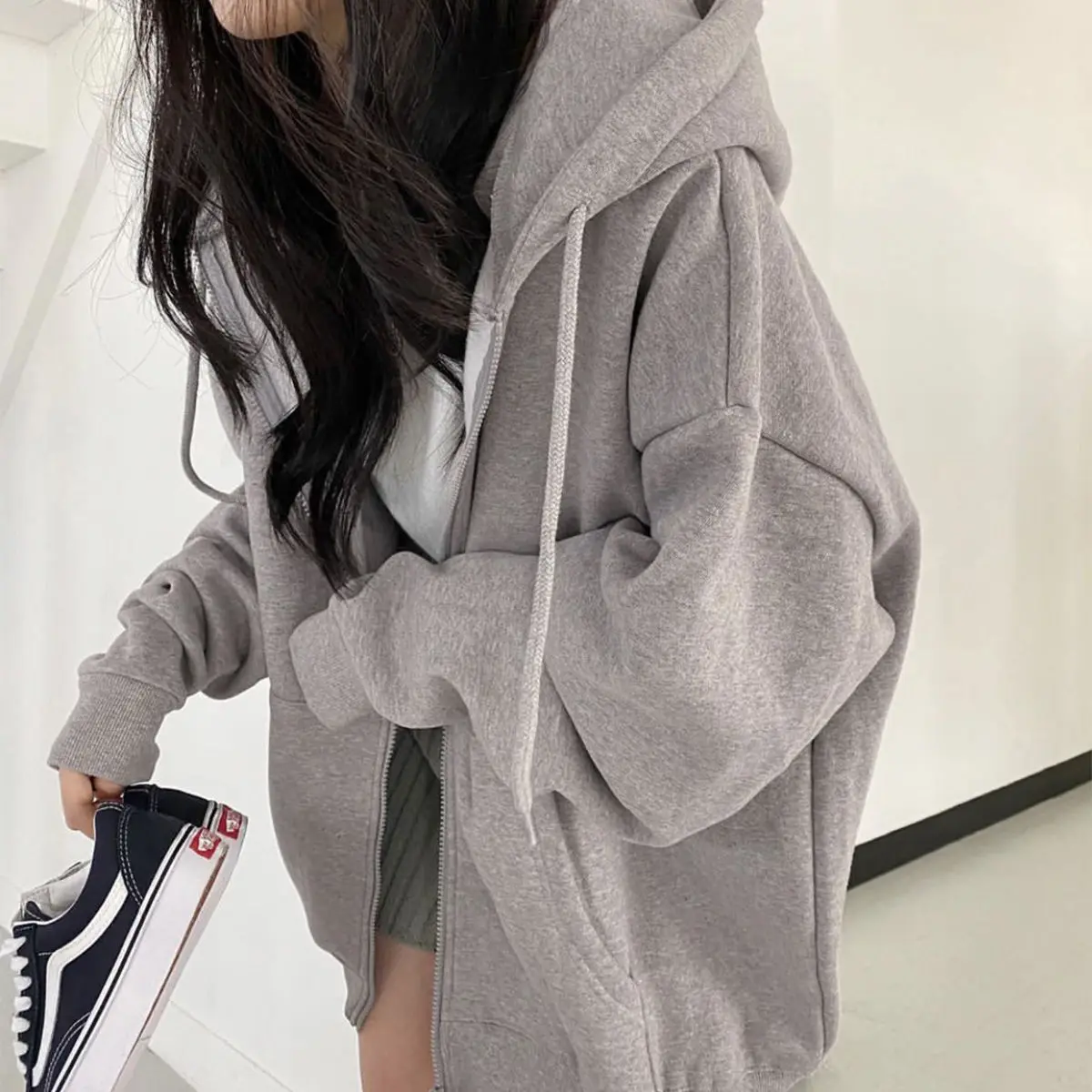 Women hoodie Harajuku Korean version loose thin long-sleeved hooded sun protection coat solid color retro shirt student girl top