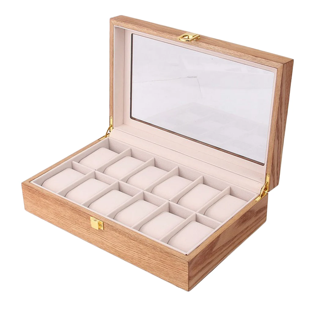 Watch Box Wooden Display Case Organizer 12 Slot Fraxinus mandshurica Grain