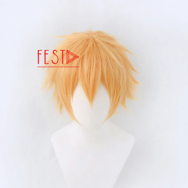 sexy cosplay Anime Chainsaw Man Denji Cosplay Wig Golden Short Wig Eyes Patch Heat-resistant Fiber Hair + Free Wig Cap Party Role Play Men pretty woman costume