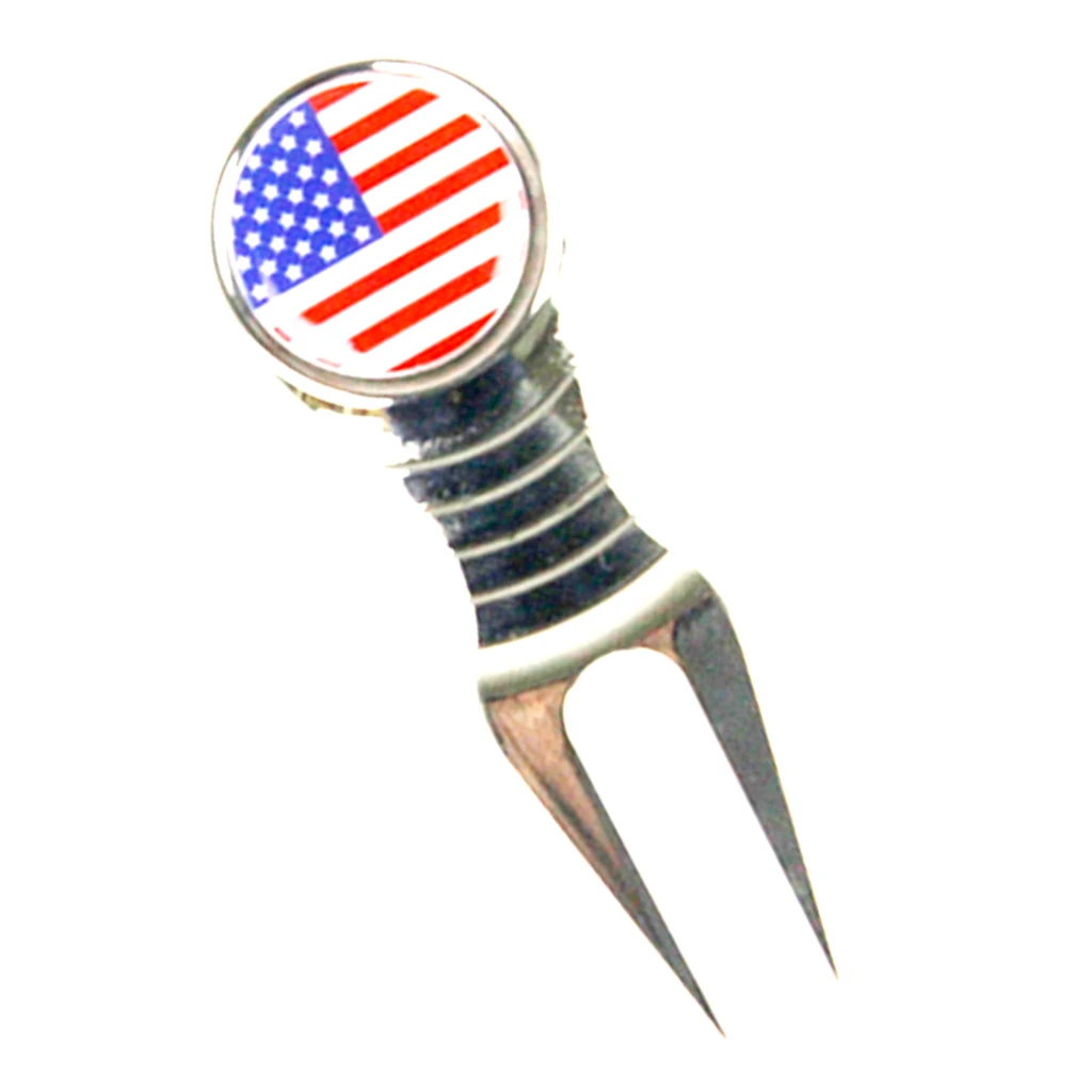 Multi-functional Golf Pitch Repair Divot Tool Switchblade Zinc Alloy American Patriotism Pattern for outdoor sports -Zinc Alloy